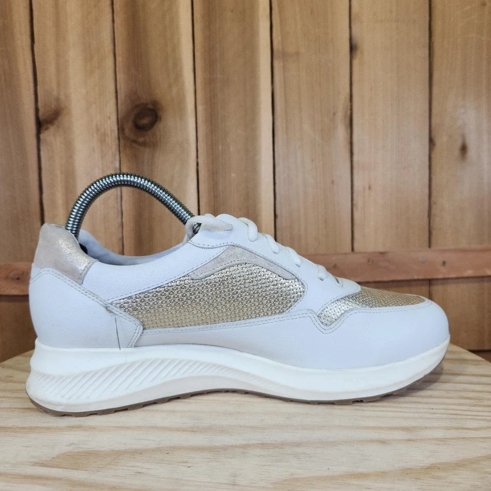 Mephisto‎ Karin Shoes Womens 9 40 White Gold Leather Comfort Walking Sneakers